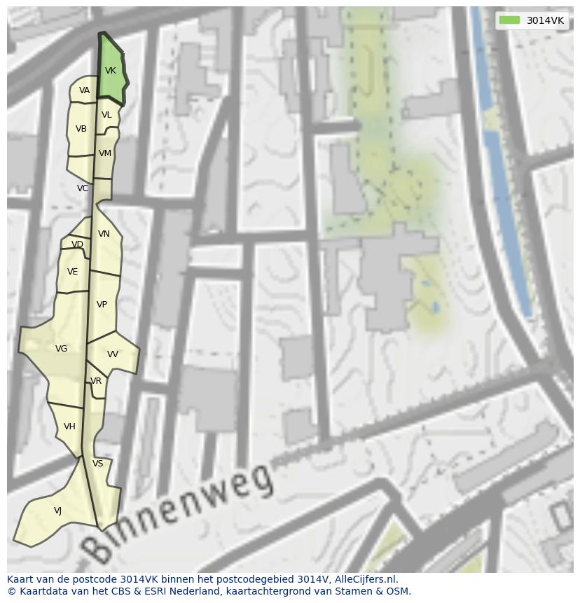 Afbeelding van het postcodegebied 3014 VK op de kaart.