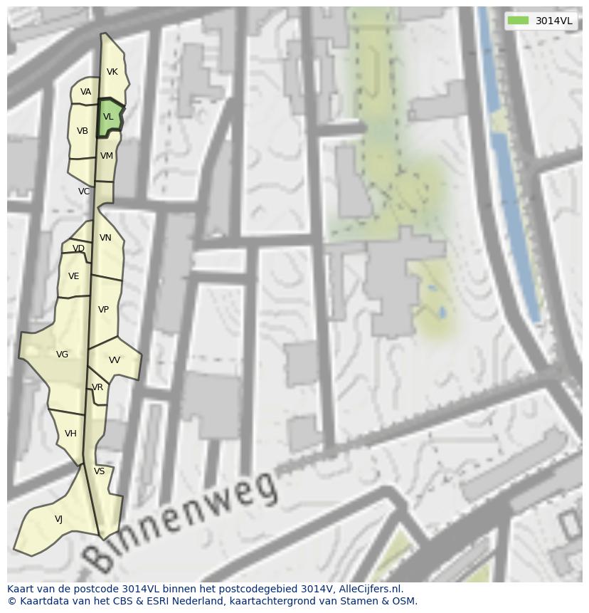 Afbeelding van het postcodegebied 3014 VL op de kaart.