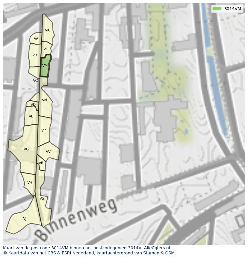 Afbeelding van het postcodegebied 3014 VM op de kaart.