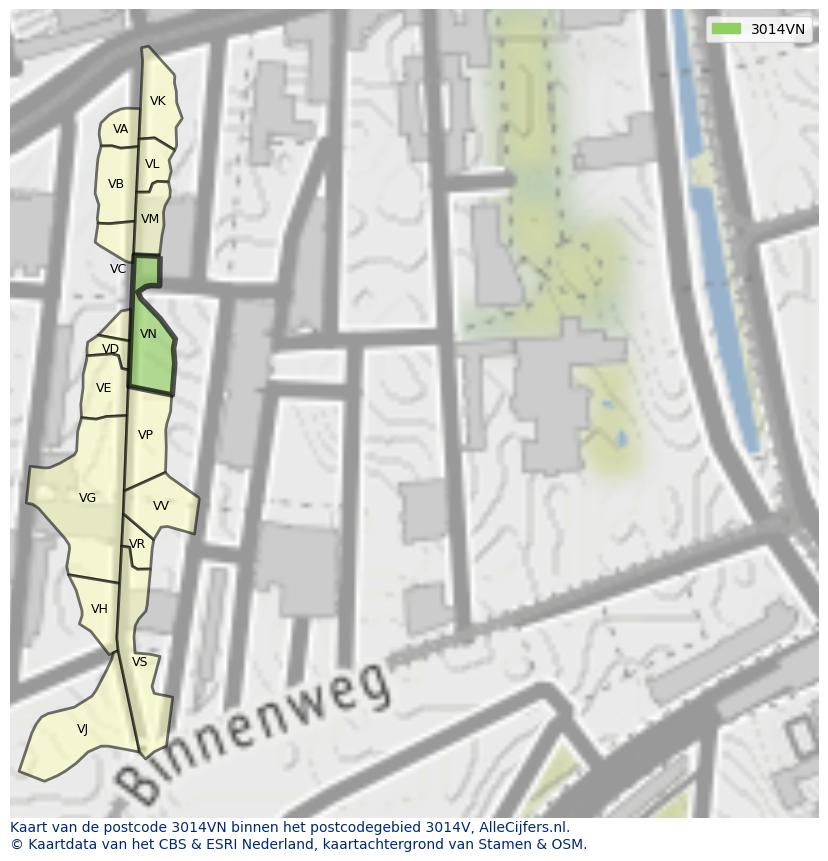 Afbeelding van het postcodegebied 3014 VN op de kaart.