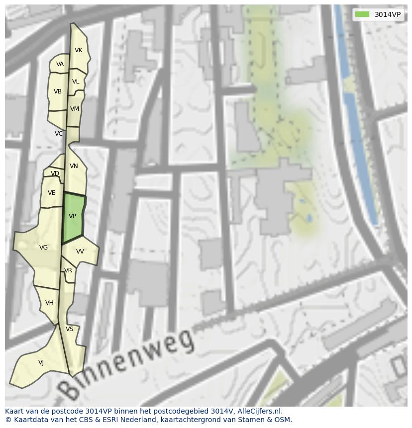 Afbeelding van het postcodegebied 3014 VP op de kaart.