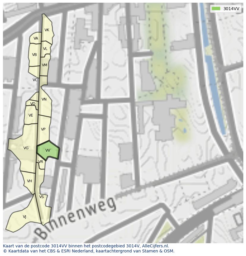 Afbeelding van het postcodegebied 3014 VV op de kaart.