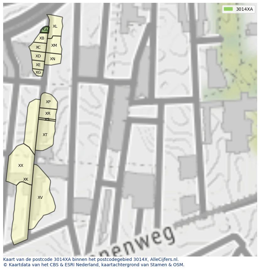 Afbeelding van het postcodegebied 3014 XA op de kaart.