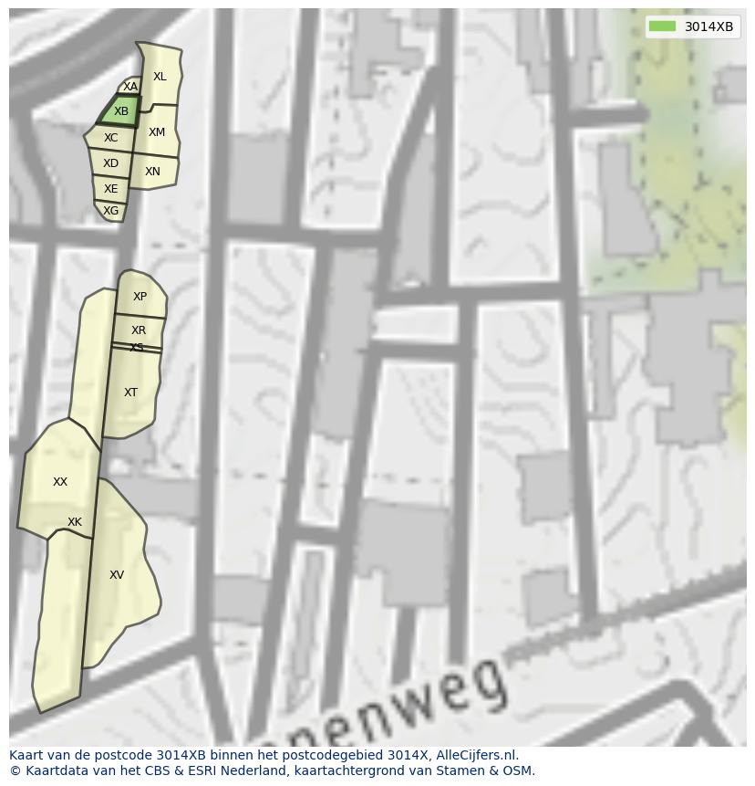 Afbeelding van het postcodegebied 3014 XB op de kaart.