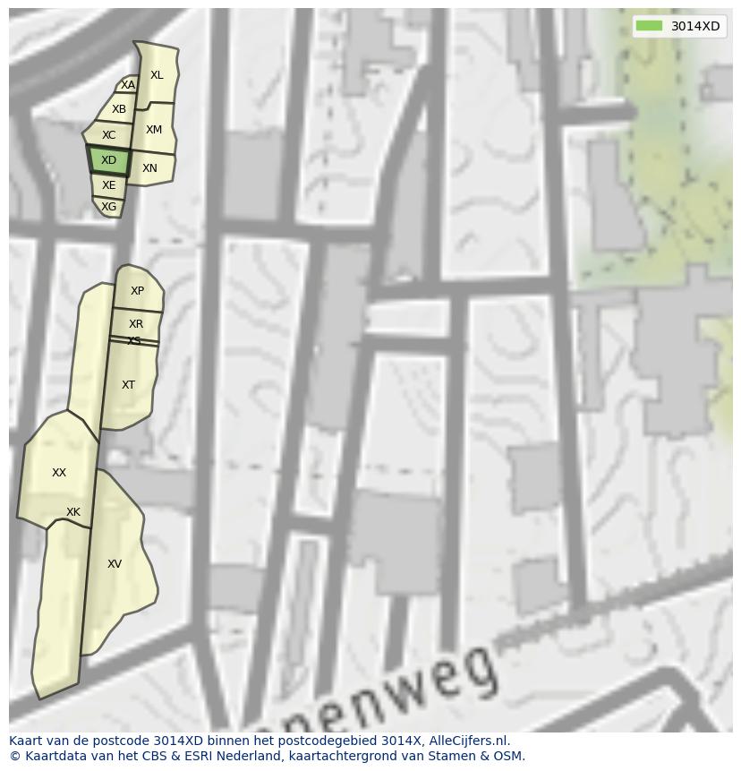 Afbeelding van het postcodegebied 3014 XD op de kaart.