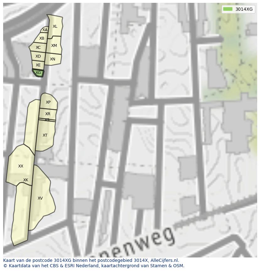 Afbeelding van het postcodegebied 3014 XG op de kaart.