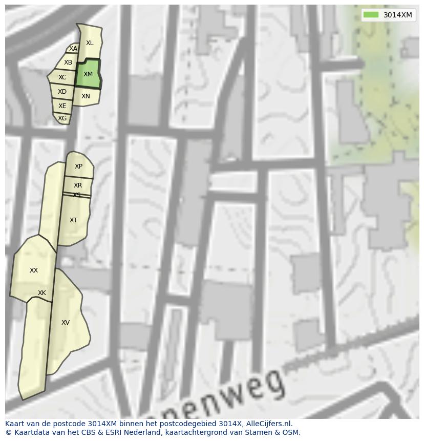 Afbeelding van het postcodegebied 3014 XM op de kaart.