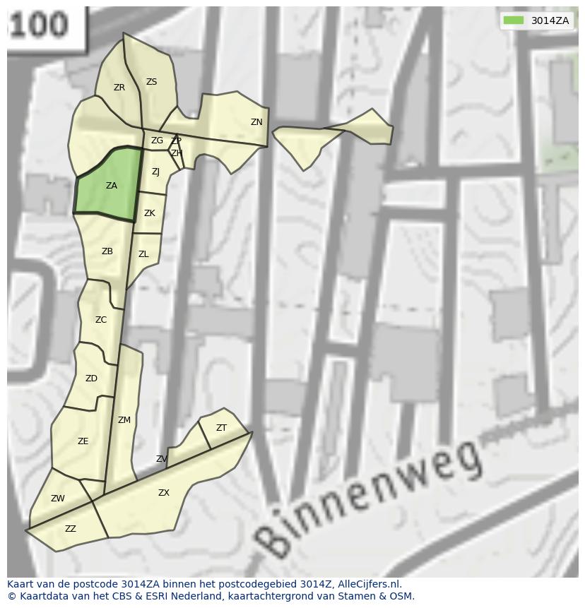 Afbeelding van het postcodegebied 3014 ZA op de kaart.