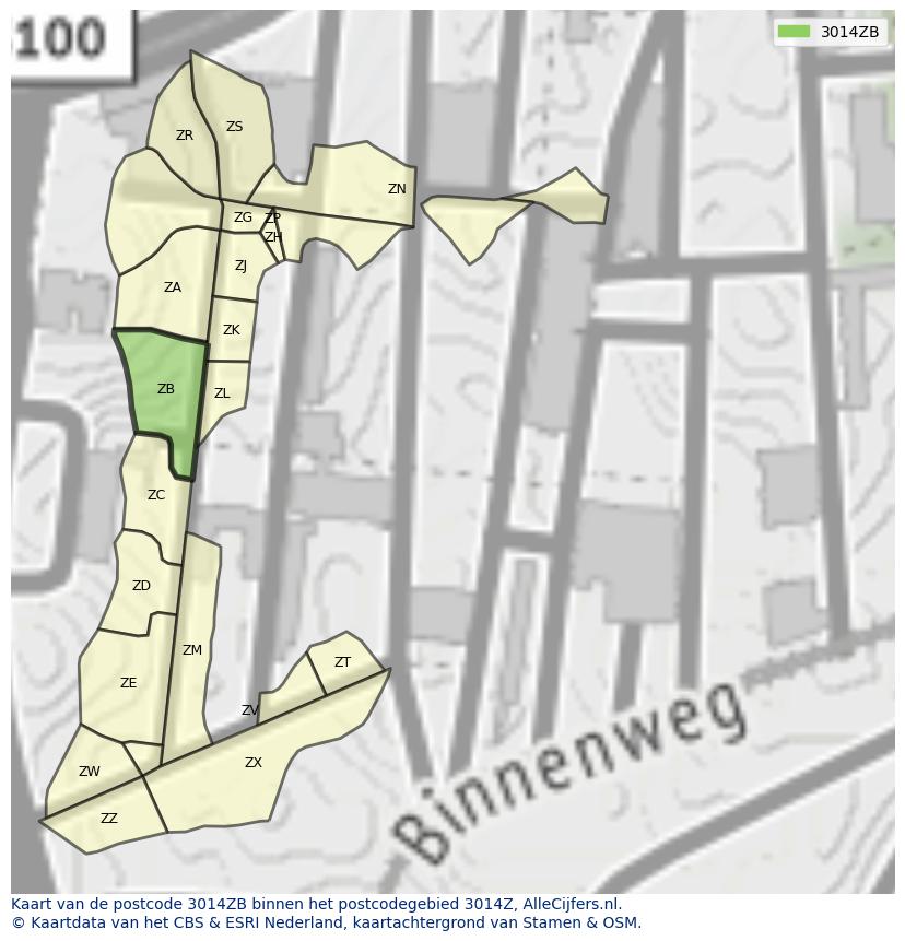 Afbeelding van het postcodegebied 3014 ZB op de kaart.