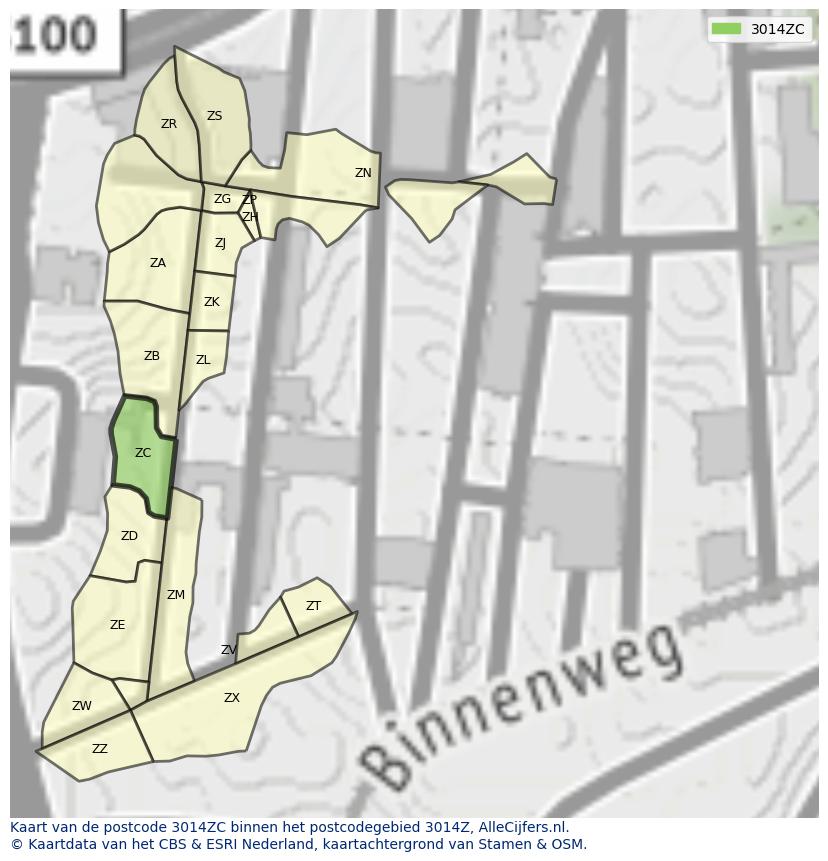 Afbeelding van het postcodegebied 3014 ZC op de kaart.