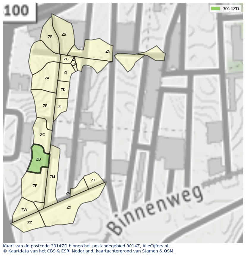 Afbeelding van het postcodegebied 3014 ZD op de kaart.