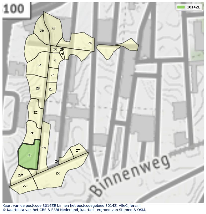 Afbeelding van het postcodegebied 3014 ZE op de kaart.