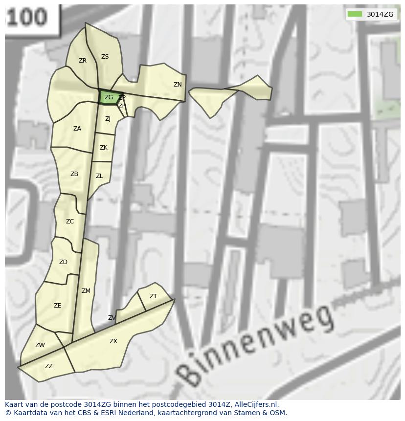 Afbeelding van het postcodegebied 3014 ZG op de kaart.