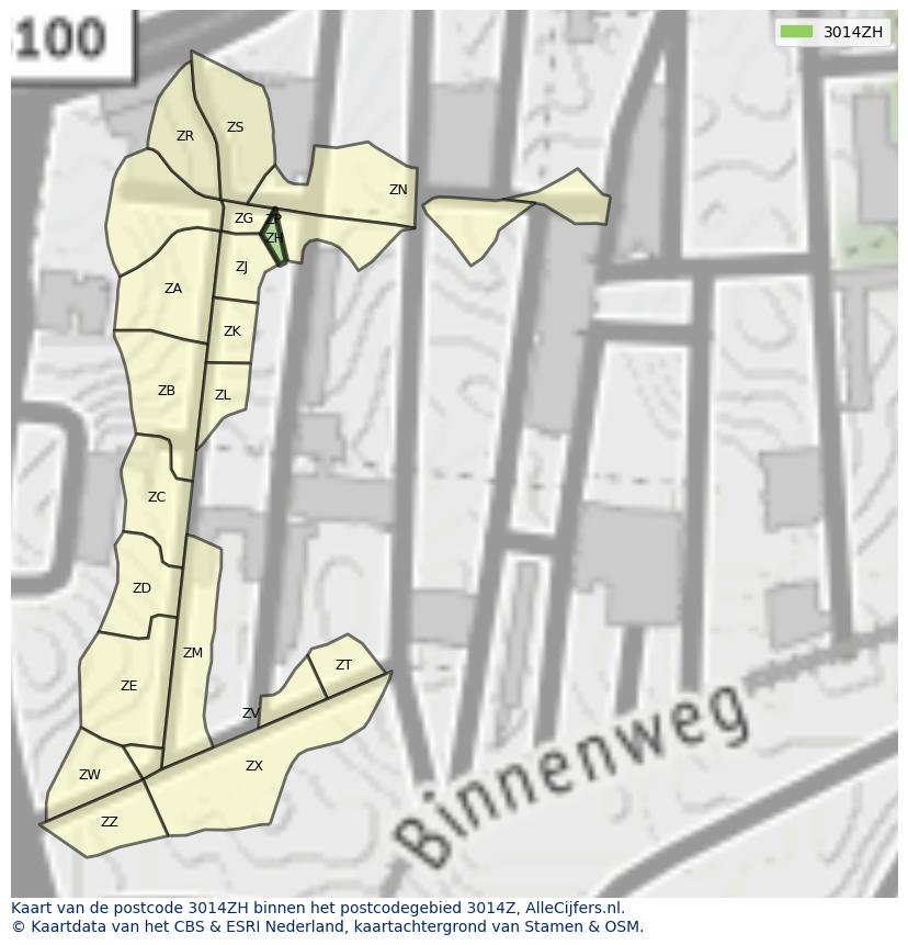Afbeelding van het postcodegebied 3014 ZH op de kaart.