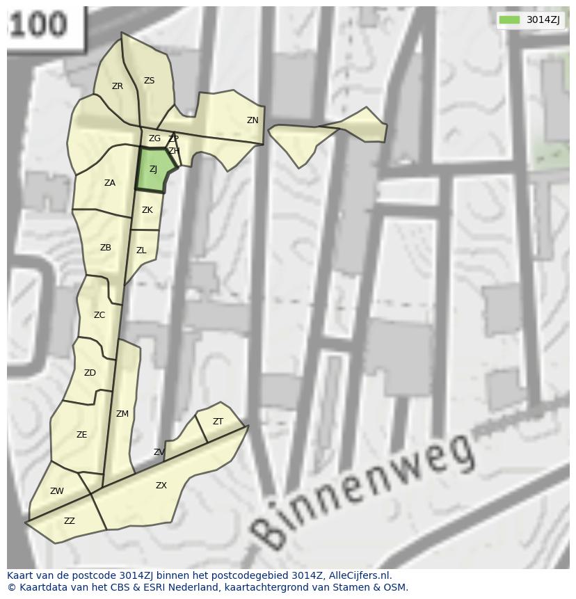 Afbeelding van het postcodegebied 3014 ZJ op de kaart.