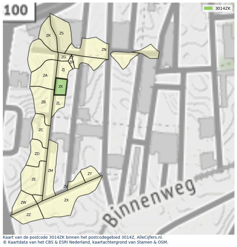 Afbeelding van het postcodegebied 3014 ZK op de kaart.
