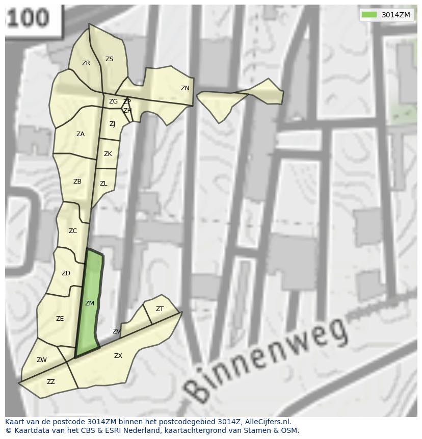 Afbeelding van het postcodegebied 3014 ZM op de kaart.