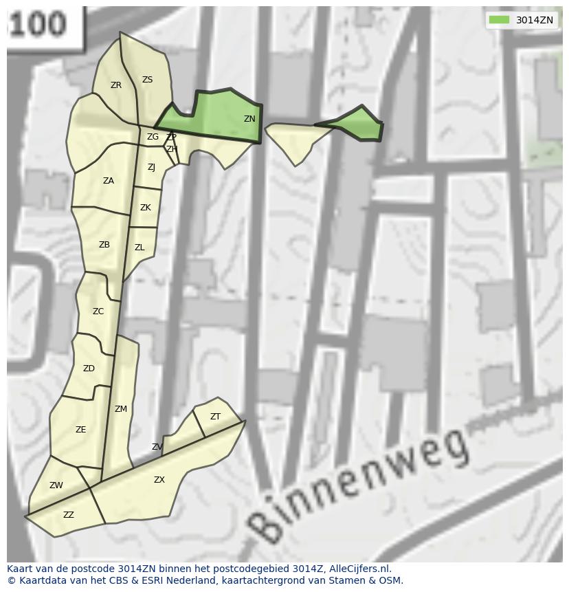 Afbeelding van het postcodegebied 3014 ZN op de kaart.