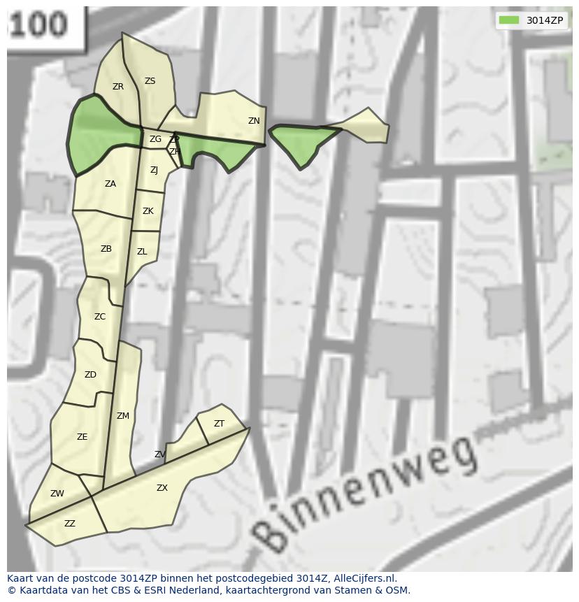 Afbeelding van het postcodegebied 3014 ZP op de kaart.