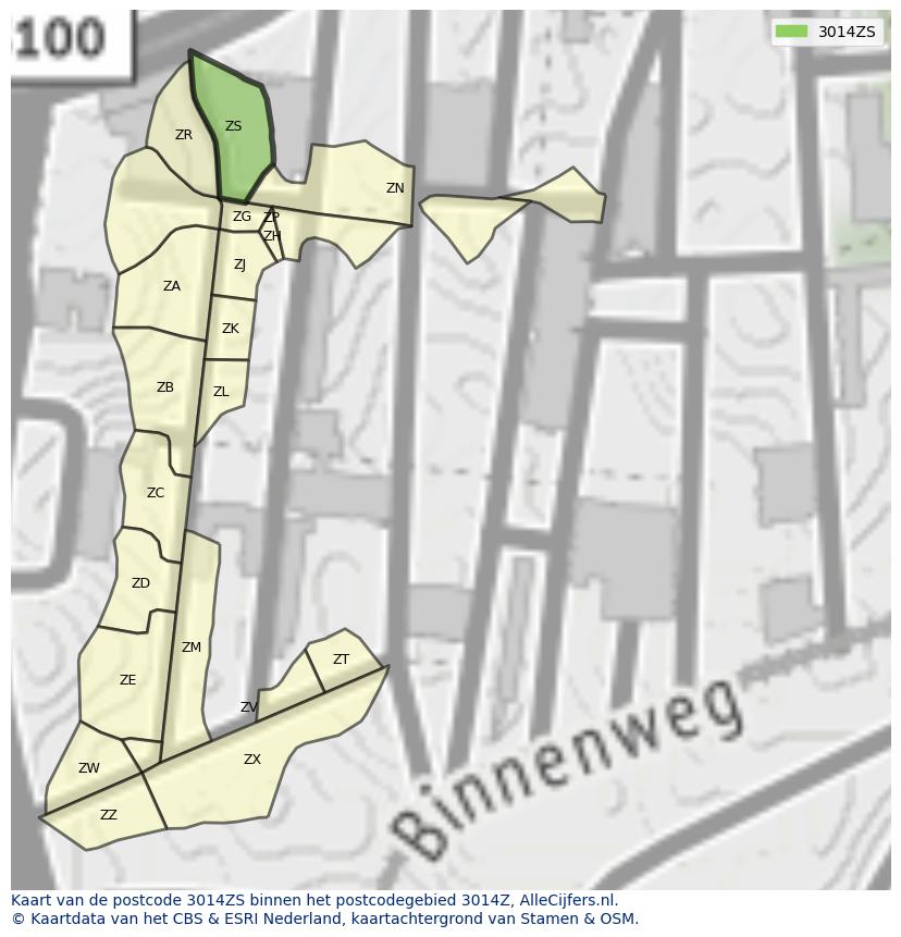 Afbeelding van het postcodegebied 3014 ZS op de kaart.