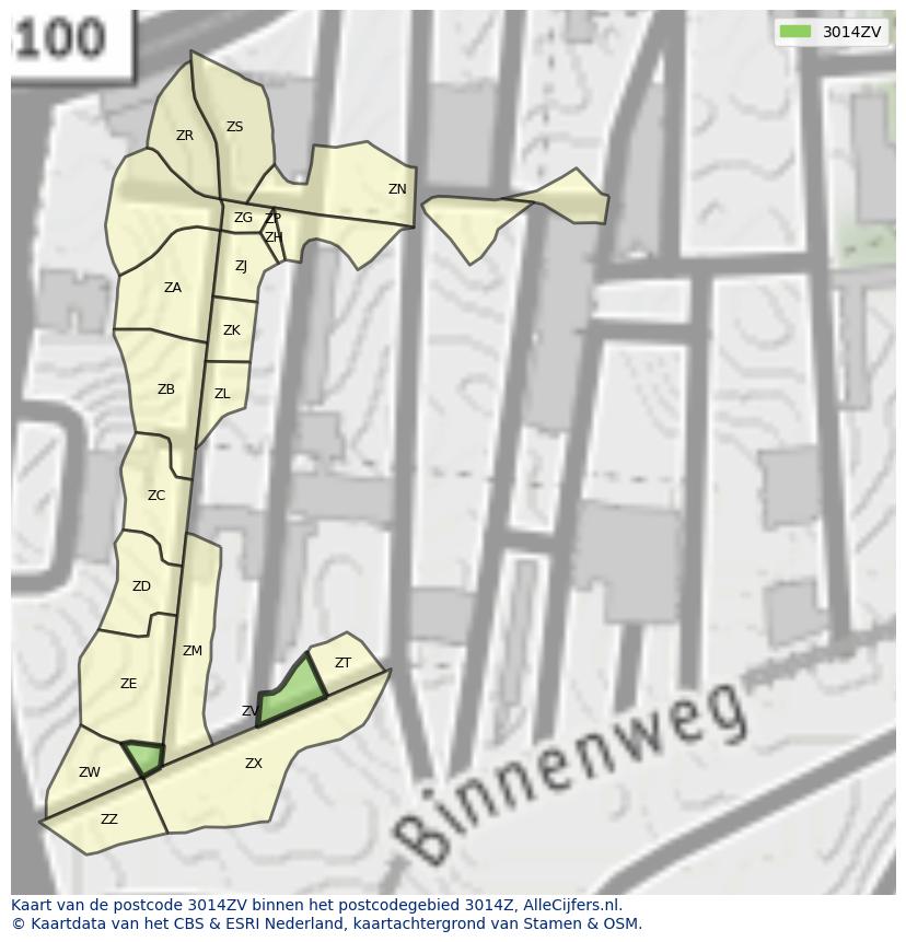 Afbeelding van het postcodegebied 3014 ZV op de kaart.