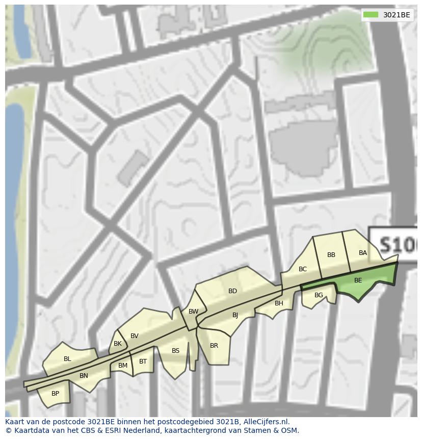 Afbeelding van het postcodegebied 3021 BE op de kaart.