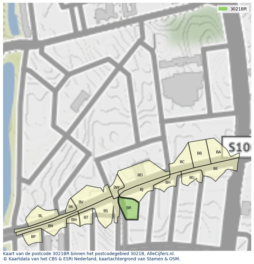 Afbeelding van het postcodegebied 3021 BR op de kaart.