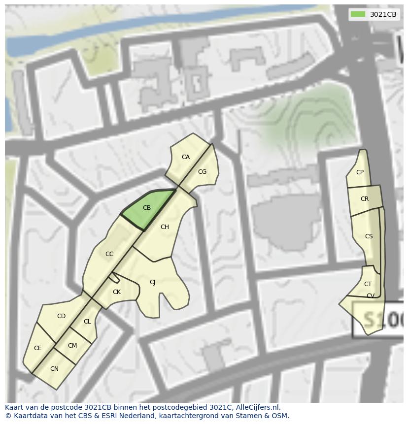 Afbeelding van het postcodegebied 3021 CB op de kaart.
