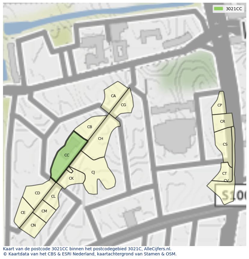 Afbeelding van het postcodegebied 3021 CC op de kaart.