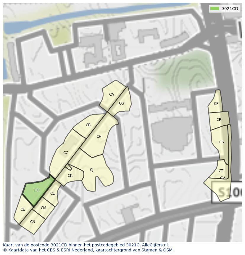 Afbeelding van het postcodegebied 3021 CD op de kaart.