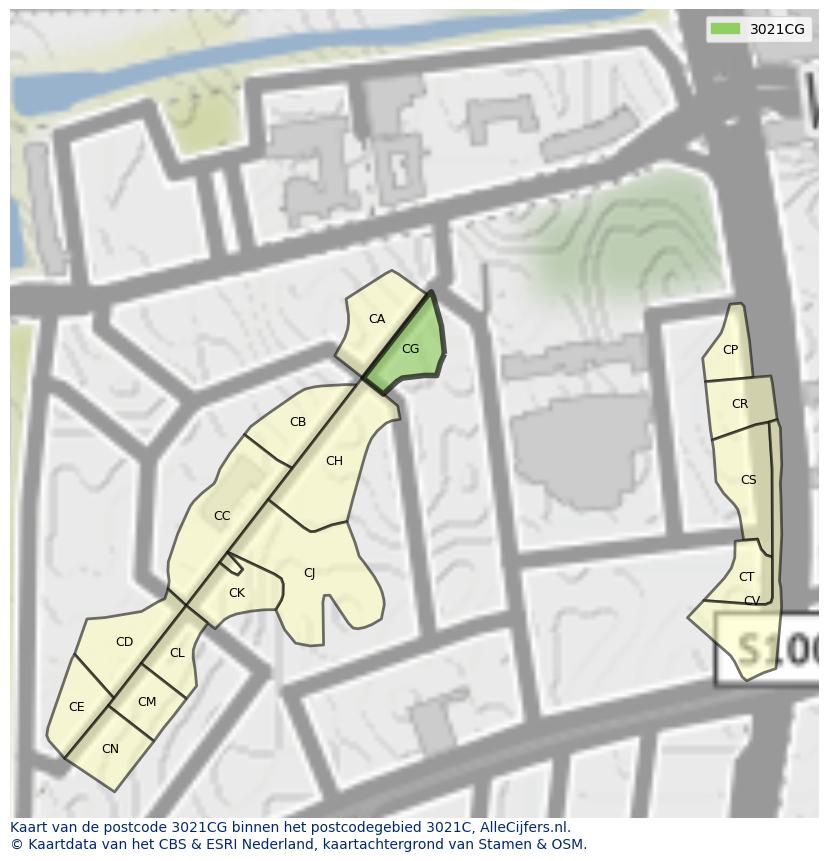 Afbeelding van het postcodegebied 3021 CG op de kaart.