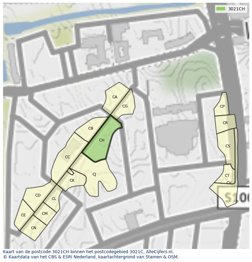 Afbeelding van het postcodegebied 3021 CH op de kaart.