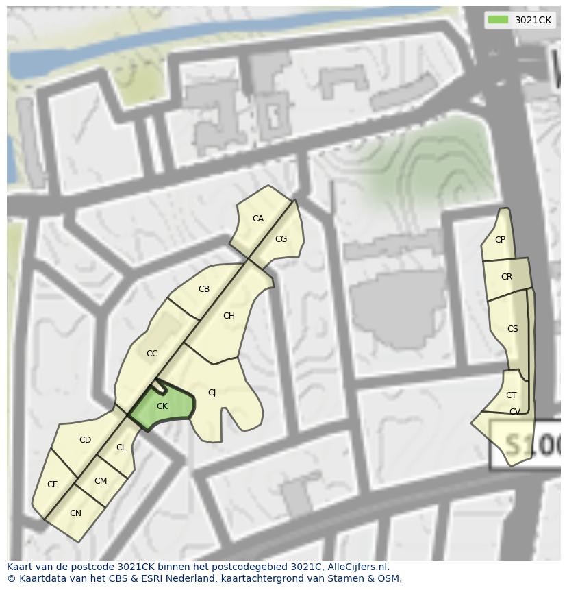 Afbeelding van het postcodegebied 3021 CK op de kaart.