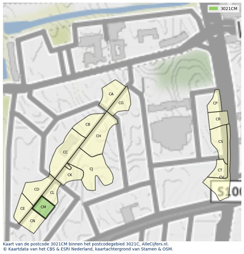 Afbeelding van het postcodegebied 3021 CM op de kaart.