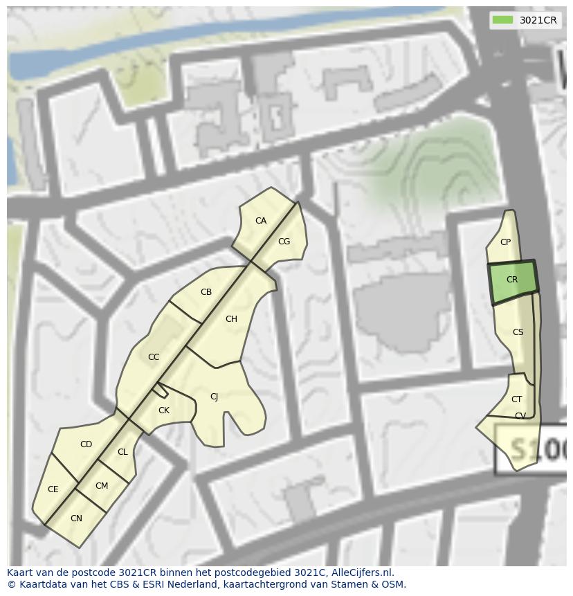 Afbeelding van het postcodegebied 3021 CR op de kaart.
