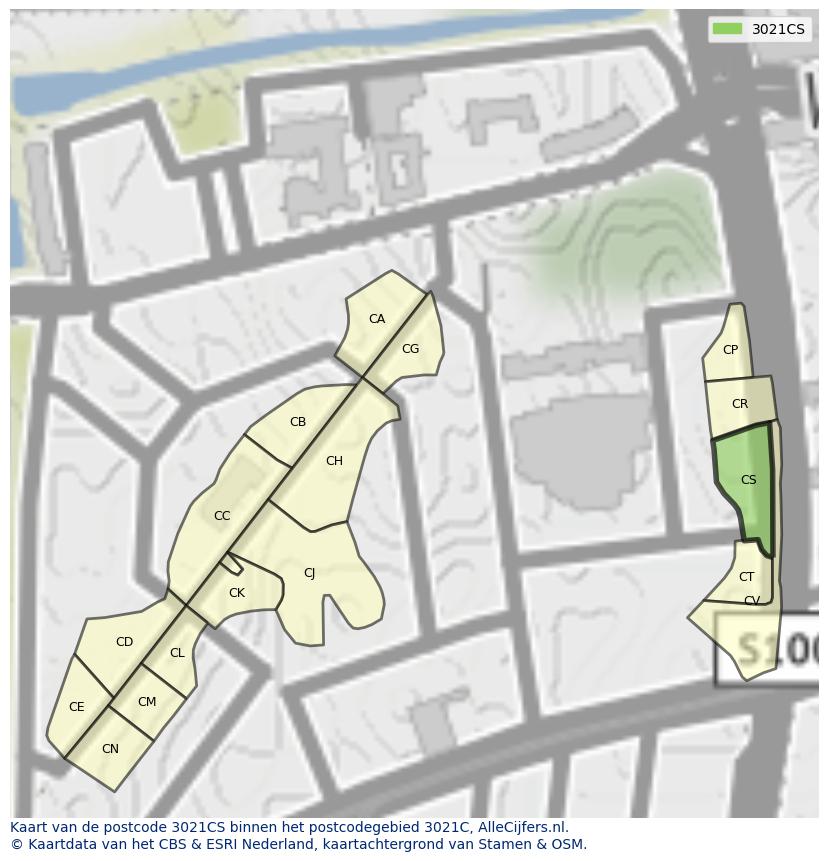 Afbeelding van het postcodegebied 3021 CS op de kaart.