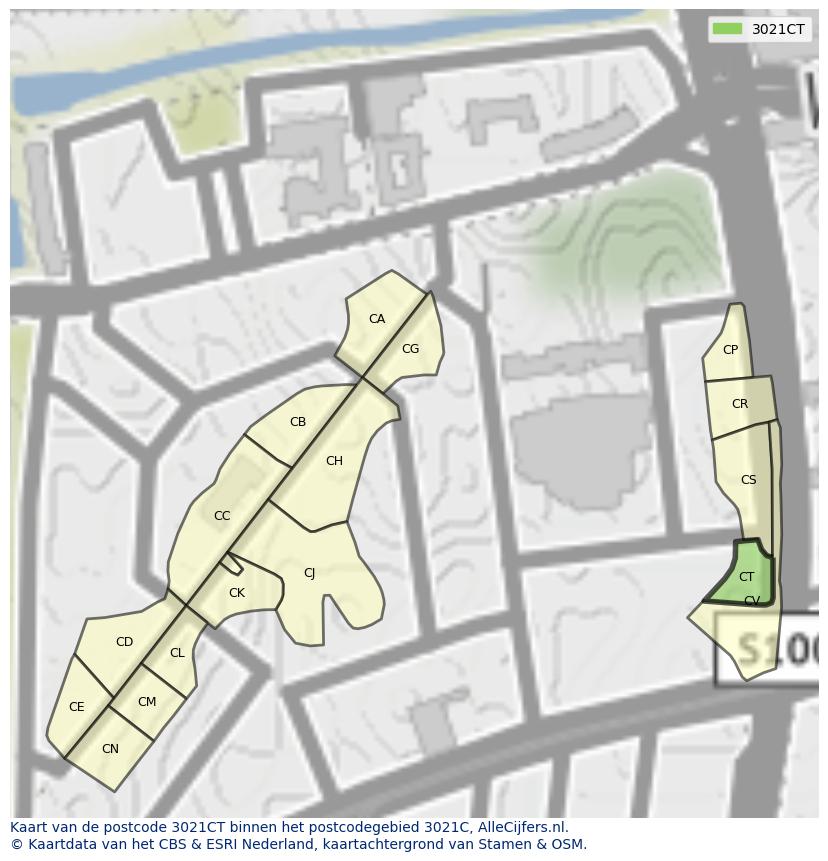 Afbeelding van het postcodegebied 3021 CT op de kaart.
