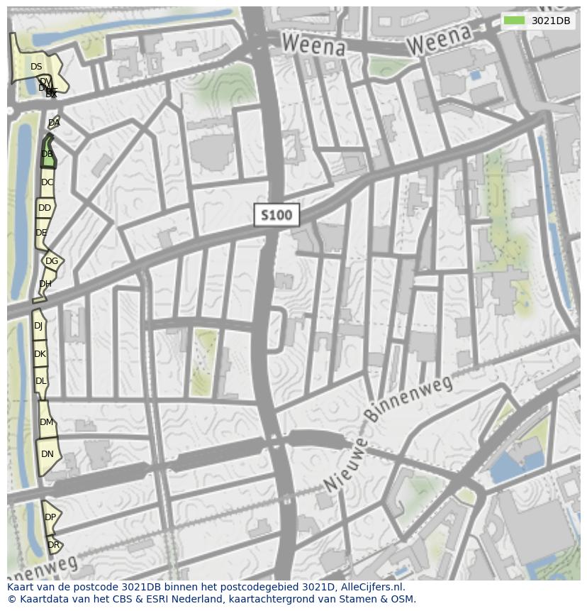 Afbeelding van het postcodegebied 3021 DB op de kaart.