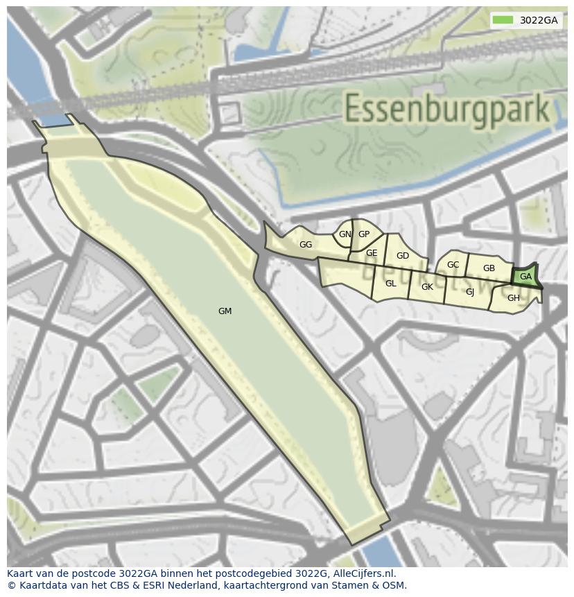 Afbeelding van het postcodegebied 3022 GA op de kaart.