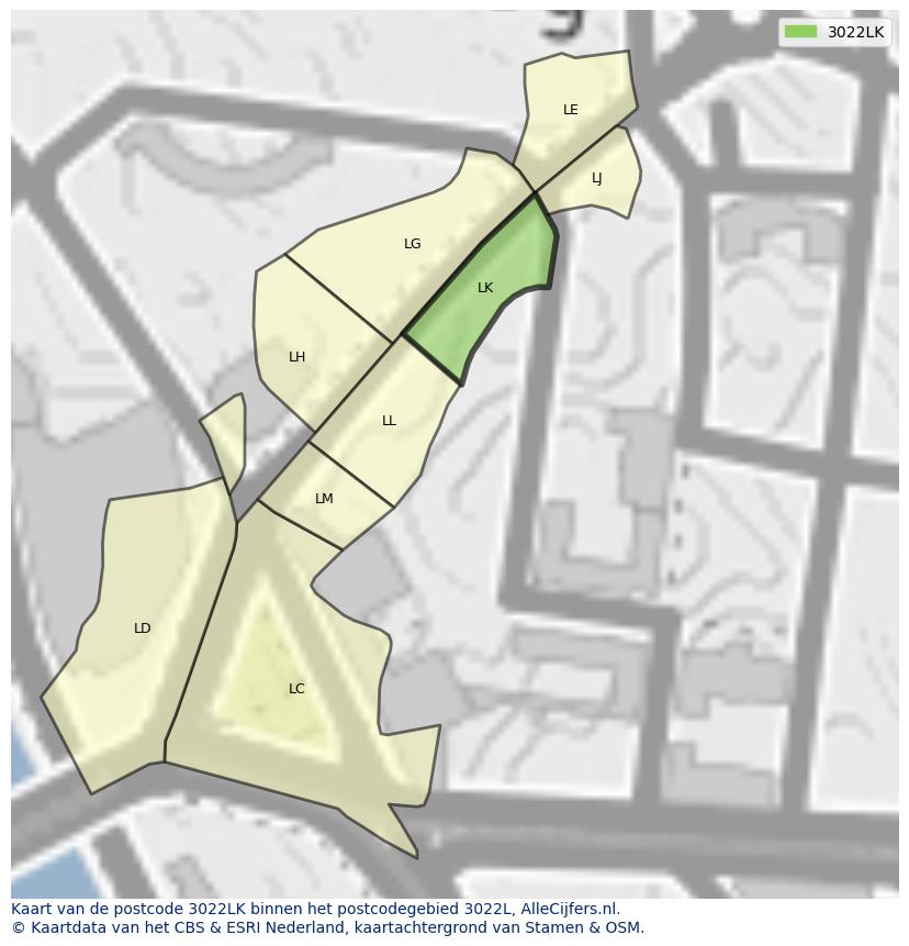 Afbeelding van het postcodegebied 3022 LK op de kaart.