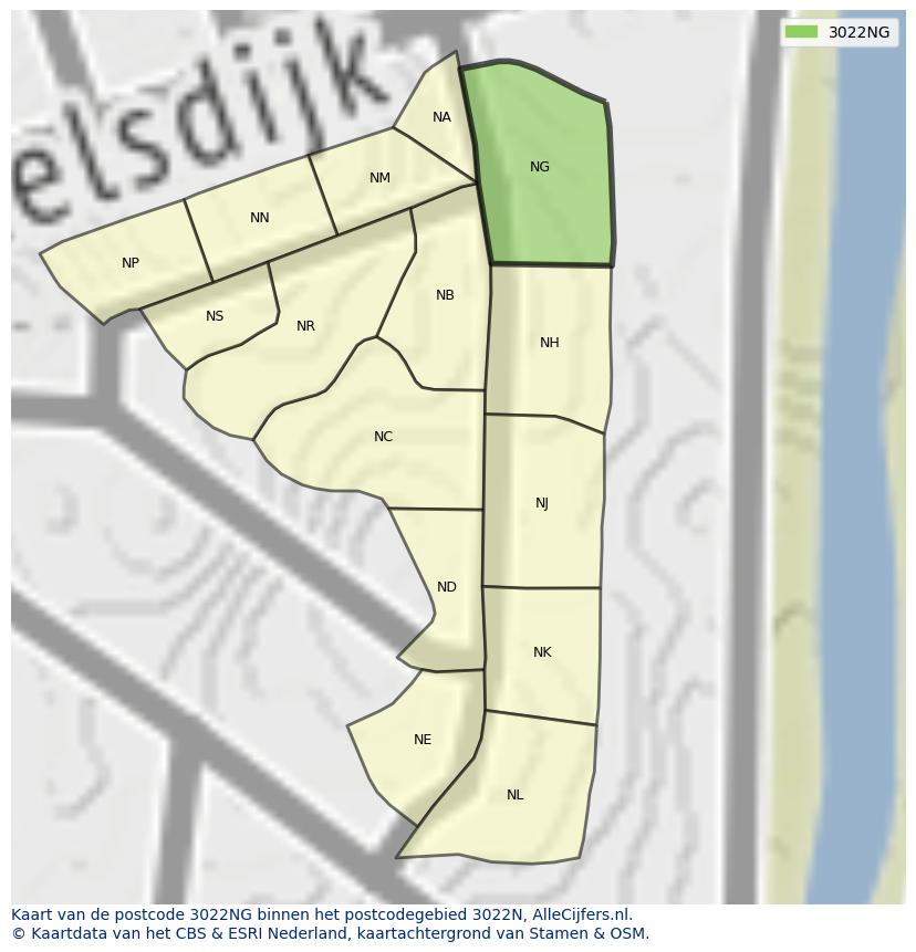 Afbeelding van het postcodegebied 3022 NG op de kaart.