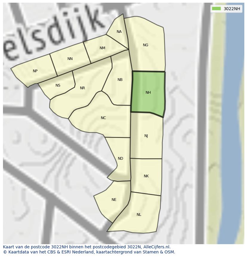 Afbeelding van het postcodegebied 3022 NH op de kaart.