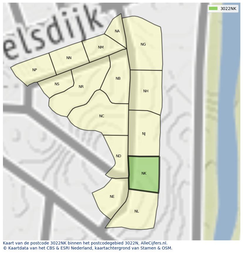 Afbeelding van het postcodegebied 3022 NK op de kaart.