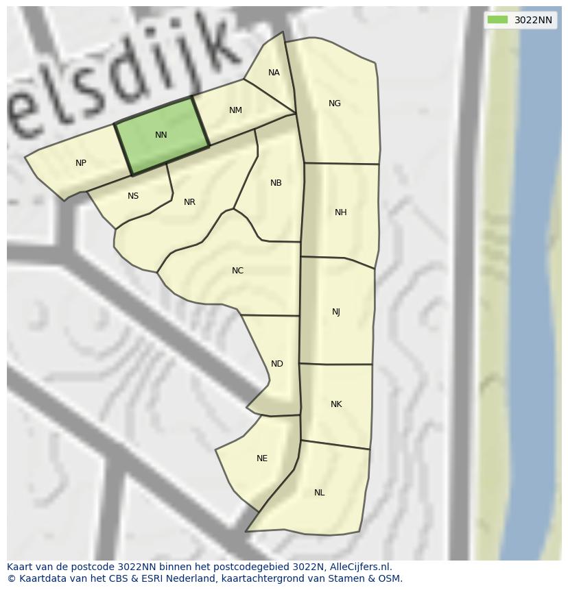 Afbeelding van het postcodegebied 3022 NN op de kaart.