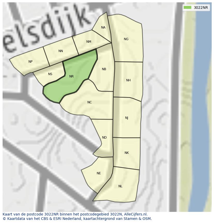 Afbeelding van het postcodegebied 3022 NR op de kaart.