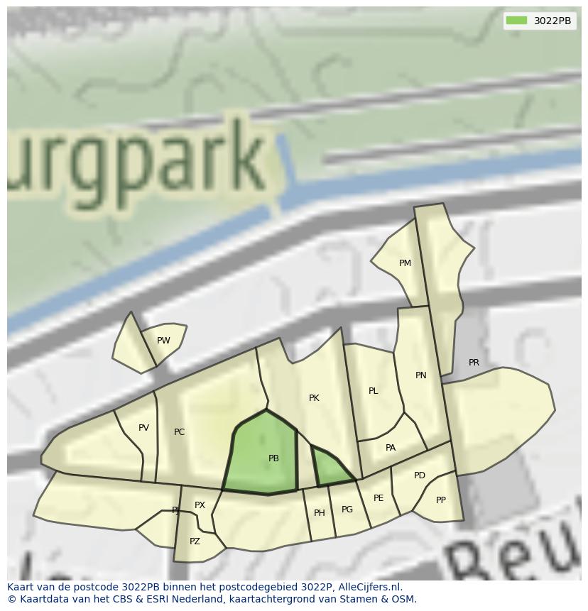 Afbeelding van het postcodegebied 3022 PB op de kaart.