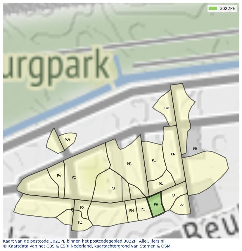 Afbeelding van het postcodegebied 3022 PE op de kaart.
