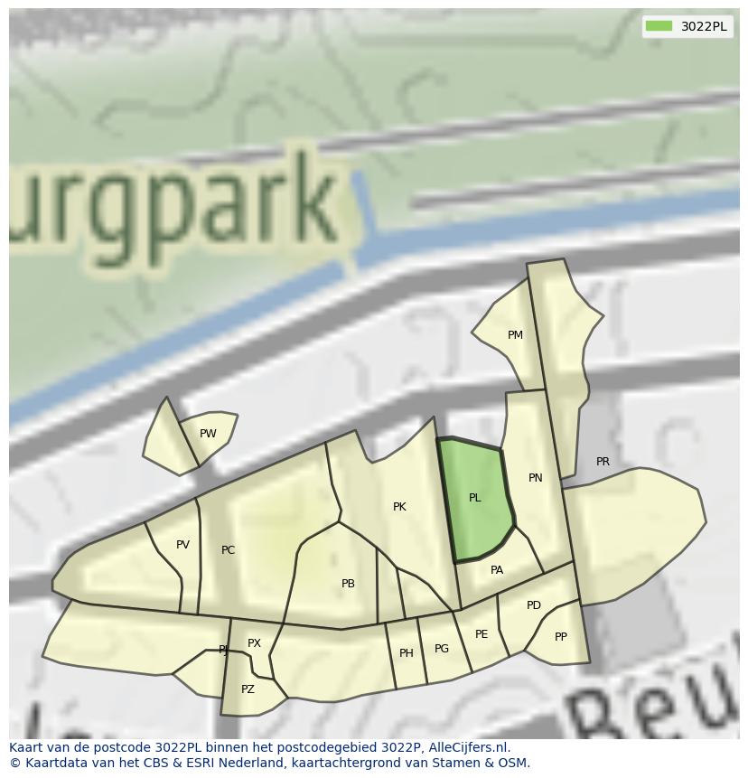 Afbeelding van het postcodegebied 3022 PL op de kaart.