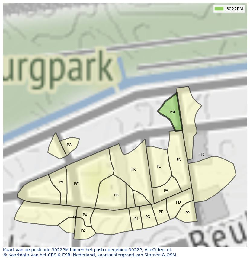 Afbeelding van het postcodegebied 3022 PM op de kaart.