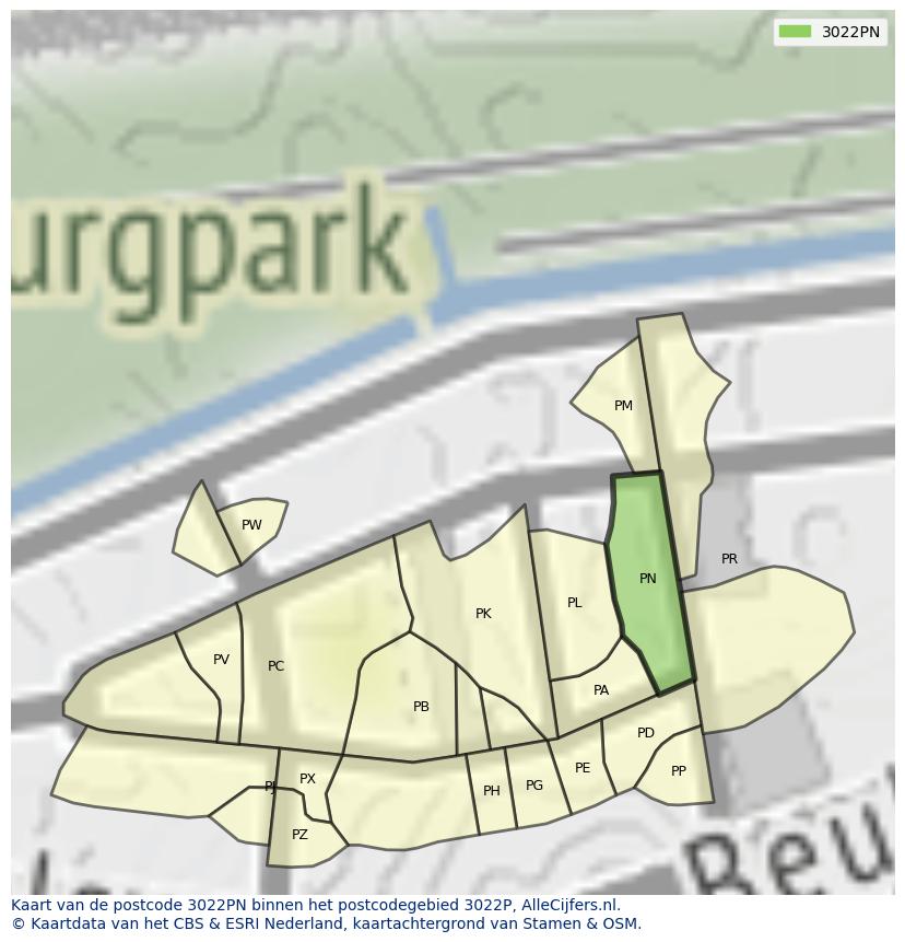 Afbeelding van het postcodegebied 3022 PN op de kaart.
